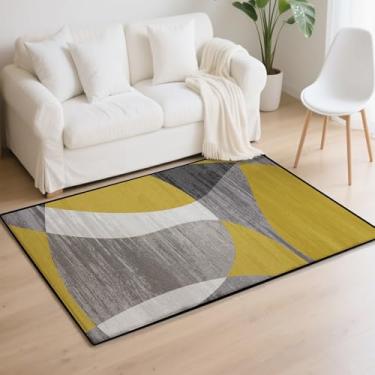 Imagem de Tapete geométrico 10 x 15 cm lavável moderno para fácil de armazenar e antiderrapante tapete de pelúcia baixo flor adequado para salas de jantar, quartos, salas de estar, tapetes internos (amarelo)