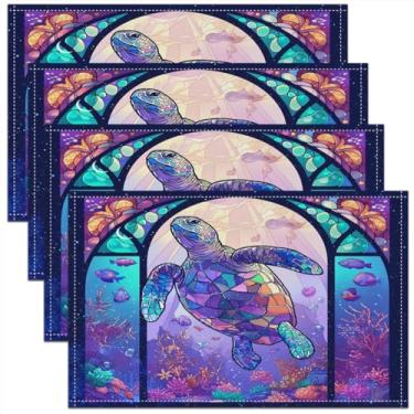 Imagem de Feelyou Jogo americano para crianças, mulheres, homens, réptil, tartaruga, para cozinha, decoração de mesa de jantar, ambientes internos e externos, praia náutica