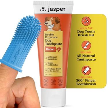 Imagem de Jasper Kit de escovação de dentes de cachorro e kit de pasta de dente para cães com escova de dentes enzimática 360 filhotes e removedor de placa refresca o hálito natural para animais de estimação