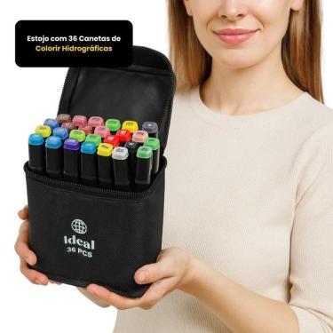 Imagem de Estojo Com 36 Canetas De Colorir Hidrográficas Para Pintar Desenho Bob Duas Pontas