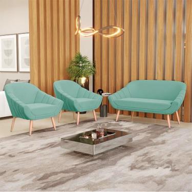 Imagem de Kit 01 Namoradeira 02 Lugares e 02 Poltronas Giovana Suede Pés Palito 