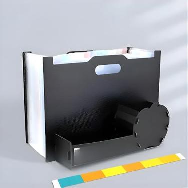 Imagem de Pasta organizadora expansível A4 com divisórias grandes e bolso frontal, ideal para documentos, arquivos e uso diário, fácil de transportar e manter tudo separado (PRETO)