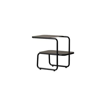 Imagem de Mesa lateral de armazenamento de 2 andares moderna sala de estar sofá lateral pequena mesa de centro quarto mesa de cabeceira de canto do chão ao teto mesa de canto de ferro forjado mesa de salão (cor