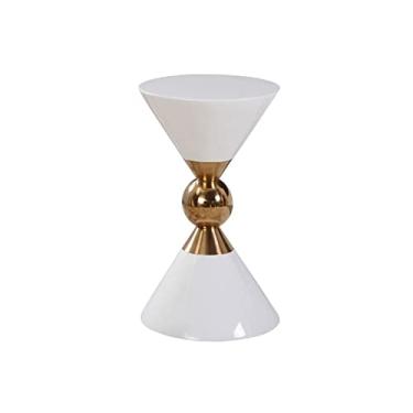 Imagem de Mesa de canto moderna com formato de ampulheta, mesa de sofá, pequenas mesas laterais redondas, mesa de lanche externa e interna, mesa de centro simples (branca)