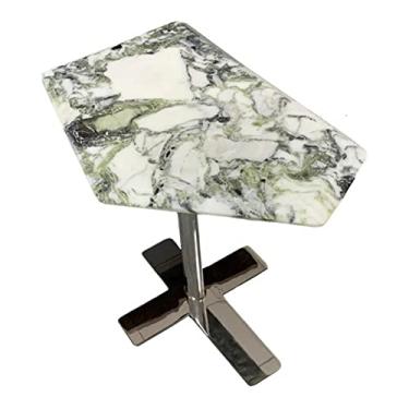 Imagem de Mesa lateral geométrica de mármore, decoração de sala de estar, pequena mesa de café, quarto, moldura de aço inoxidável, mesa de cabeceira, decoração de escritório, mesa de canto