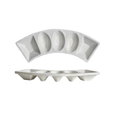 Imagem de Prato de molho de soja para casa prato de tempero simples com vários compartimentos prato de cerâmica criativa para restaurante prato de aperitivo prato de lanche tigelas de molho (branco)