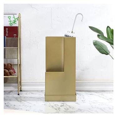 Imagem de x3anggyt5 Suporte de guarda-chuva de entrada interna, armazenamento de metal, bengalas de pé independentes, balde com bandeja de gotejamento removível para escritório em casa, economiza espaço (ouro)