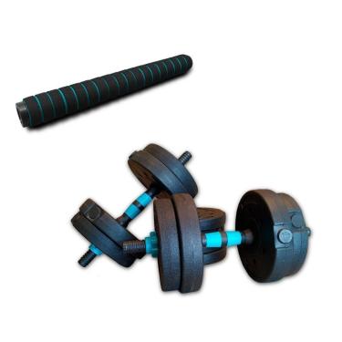 Imagem de Halter Ajustável Até 20kg + Barra Extensora Peso Para Treino de Musculação-Unissex