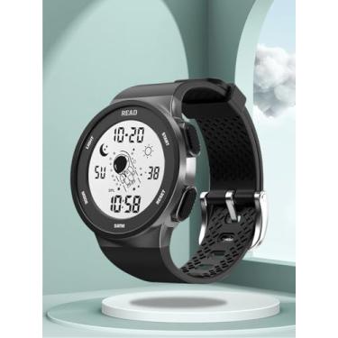 Imagem de Relógios digitais esportivos à prova d'água versátil, relógios de pulso para homens e mulheres com luz noturna LED alarme data cronômetro, Preto