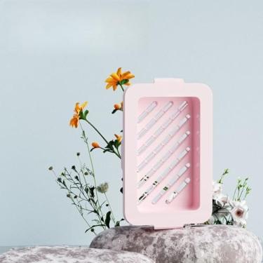 Imagem de Caixa de sabão de plástico bolha, suporte de barra de sabão de lavanderia de malha altamente elástica, saboneteira com bandeja coletora, para chuveiro, cozinha, banheiro (rosa)