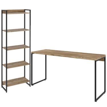 Imagem de Kit Escritório Estante Areta 5 Prateleiras Mesa Industrial Aspen 150cm C01 Carvalho - Lyam Decor
