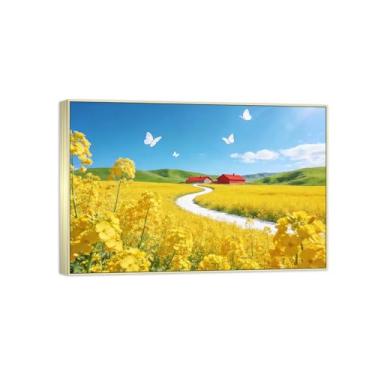 Imagem de Impressão em tela de paisagem pronta para pendurar - rio flores amarelas campo - pintura de arte de parede - decoração de casa moderna imagem moldura prata 20 x 30 cm 8 x 12 pol
