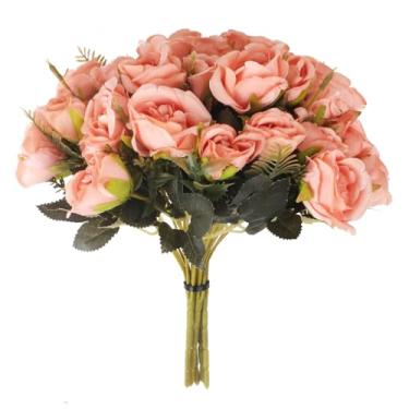 Imagem de TONSHEN 5 pacotes de flores artificiais, decoração de jardim, flores de plástico, plantas falsas para casa, varanda, festa, casamento, decoração interna e externa (rosa)