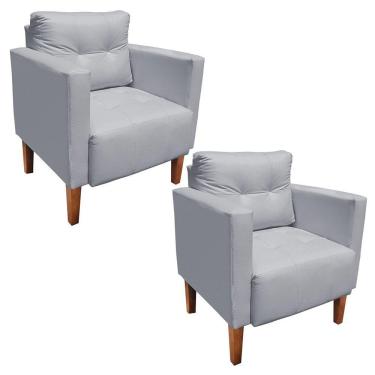 Imagem de Kit 02 Poltronas Lívia Corino Cinza Pés Chanfrado Drossi