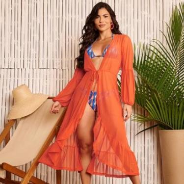 Imagem de Saída de Praia Manga Longa Midi de Tule Marinho Donna Carioca-Feminino