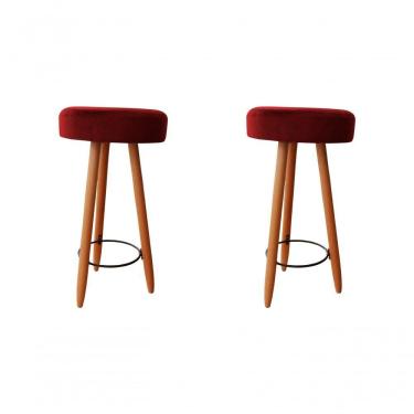 Imagem de Kit Duas Banqueta Alta Para área Gourmet Balcão Pés Palito Suede Bordo Eli Móveis E Decoração