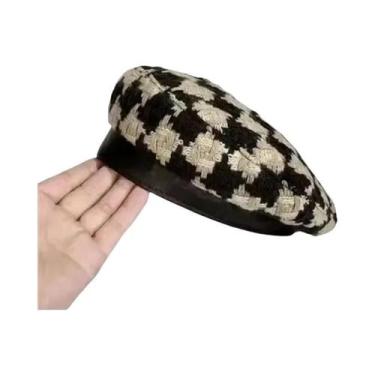 Imagem de Boina Feminina Retrô Xadrez Ajustável Para Inverno E Outono - Chapéu D