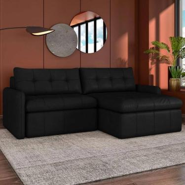 Imagem de Sofá Retrátil 4 Lugares para Sala 264cm Elios Couro Preto Z55 - Mpozenato