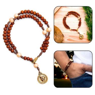 Imagem de Pulseira Terço de Pulso São Miguel Arcanjo Madeira - Canção nova