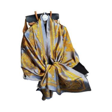 Imagem de Lenço De Seda Luxuoso Feminino 180x90CM Estampa Fashion Xale Longo Pro