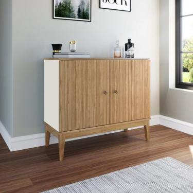 Imagem de Aparador 900x770x385 Mm 2 Portas com Vidro 90cm Pés em Madeira Maciça 