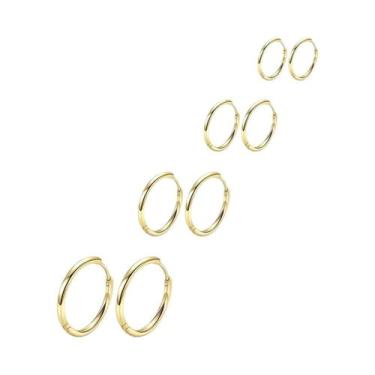 Imagem de Brincos De Argola Pequenos 4 Pares Em Aço Inoxidável Cor Prata E Doura