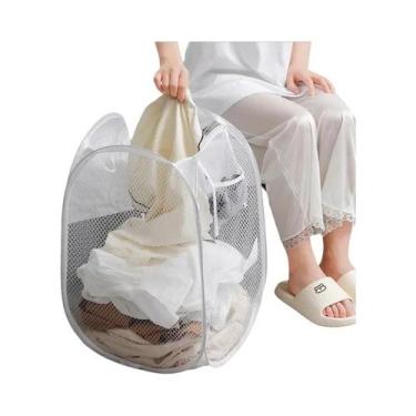 Imagem de Cesto De Roupa Suja Grande Dobrável De Malha Portátil Para Armazenamen