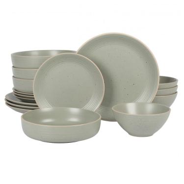 Imagem de Aparelho de Jantar 16 Peças em Cerâmica com Relevo Gibson Home Dinah, Verde Sálvia