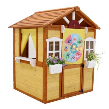 Imagem de Casinha Infantil de Madeira para Área Externa com Porta, 2 Janelas e Suportes para Vasos de Flores, Idade 3 a 6 Anos, Foinfun
