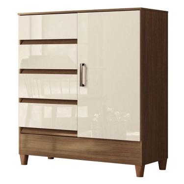 Imagem de Comoda 1 Portas 4 Gavetas Fit Jequitibá Off Acetinado - Santos Andirá