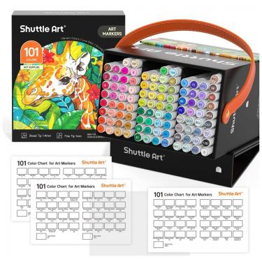 Imagem de Conjunto de Canetas Artisticas 101 Cores à Base de Álcool de Ponta Dupla para Adultos e Criação de Cartões, Shuttle Art