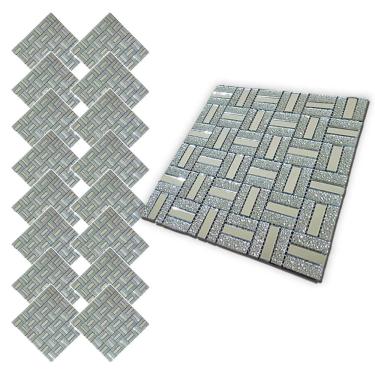 Imagem de Pastilha De Vidro Kit 16 Uni Adesiva Parede Sala Cozinha Banheiro Facil Aplicacao Decorativa Moderna Requintado Reforma