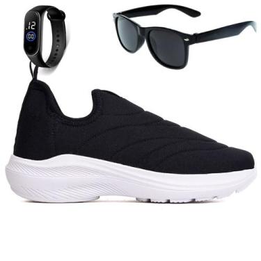 Imagem de Tenis Infantil Menino e Menina Calce Facil Preto e Preto e Óculos e Re