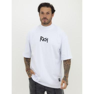 Imagem de Camisa Camiseta Oversized Gola Alta Estampa Contour Streetwear Algodão Premium Branco-Masculino