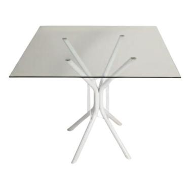 Imagem de Mesa Jantar 90cm Quadrada Vidro Temperado Base Ana Metálica Escrivanin