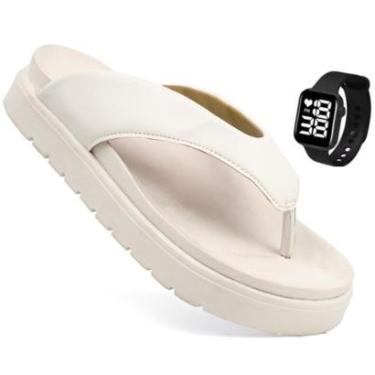 Imagem de Sandália Papete Asa Delta Feminina Chinelo Flat De Dedo Moda Macia Verão Confortável + Relógio-Feminino