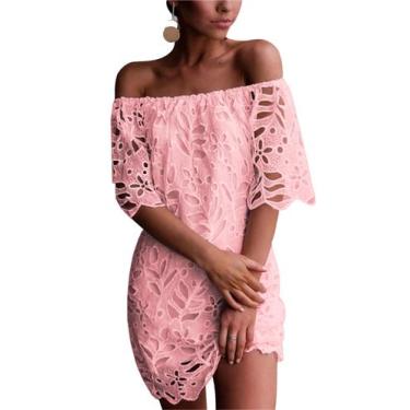 Imagem de Vestido PRETTYGARDEN Curto Ombro a Ombro com Renda Floral Rosa XL