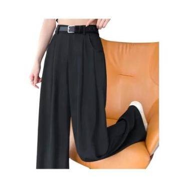 Imagem de Calças De Cintura Alta E Perna Larga Para Mulheres, Casuais, Soltas, E