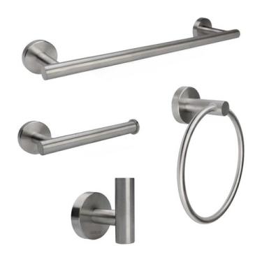 Imagem de Kit Acessórios 4 peças Para Banheiro Lavabo Aço Inox Escovado - KOKAY