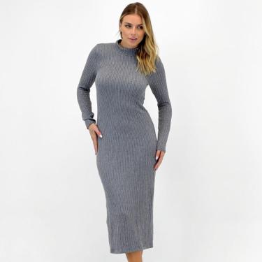 Imagem de Vestido Doce Trama Midi em Tricot Manga Longa Feminino-Feminino