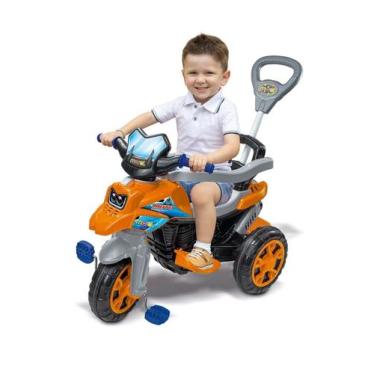 Imagem de Triciclo Moto Infantil Andador Com Empurrador Direcionável Laranja Tra