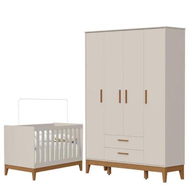 Imagem de Guarda Roupa Infantil Flip 4 Portas com Berço Americano Flip Areia Acetinado - Reller