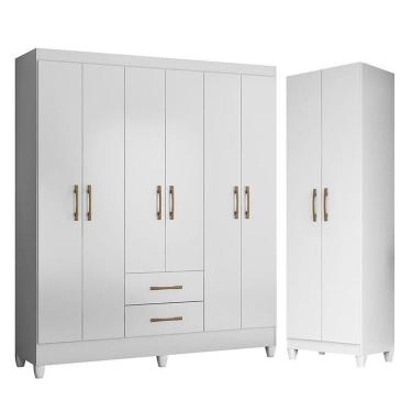 Imagem de Guarda Roupa Casal Panamá e Armário Multiuso New Iris Branco Brilho - Moval