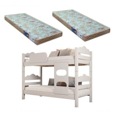 Imagem de Beliche Solteiro Kênia Vira 2 Camas com 2 Colchões D23 Madeira Carmolar Móveis