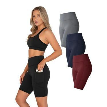 Imagem de Kit 3 Bermudas Fitness Feminina Bolso Lateral Cores Sortidas Cor:Color