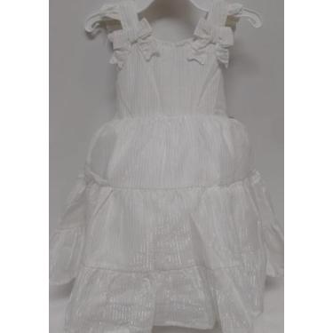 Imagem de Vestido Luxo Menina Listrado Lurex Festa Branco Lessa B9397 - - Lessak