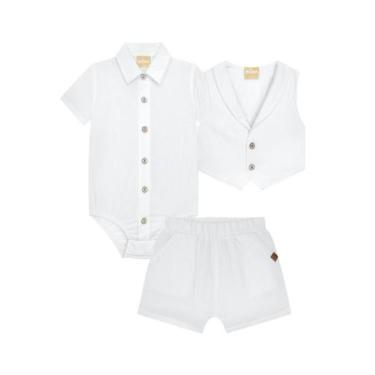 Imagem de Conjunto Body Jardineira Branco Menino Milon, P, Branco