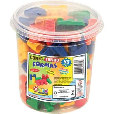 Imagem de Brinquedo para Montar Conectando Formas 80 Pecas Pote - Carlu