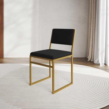 Imagem de Cadeira de Jantar Industrial Isa Veludo Base Dourado para Mesa Sala Cozinha Home - Dour...