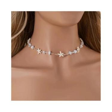 Imagem de Colar Feminino De Praia Com Contas De Vidro, Estrelas-do-mar E Cascalh